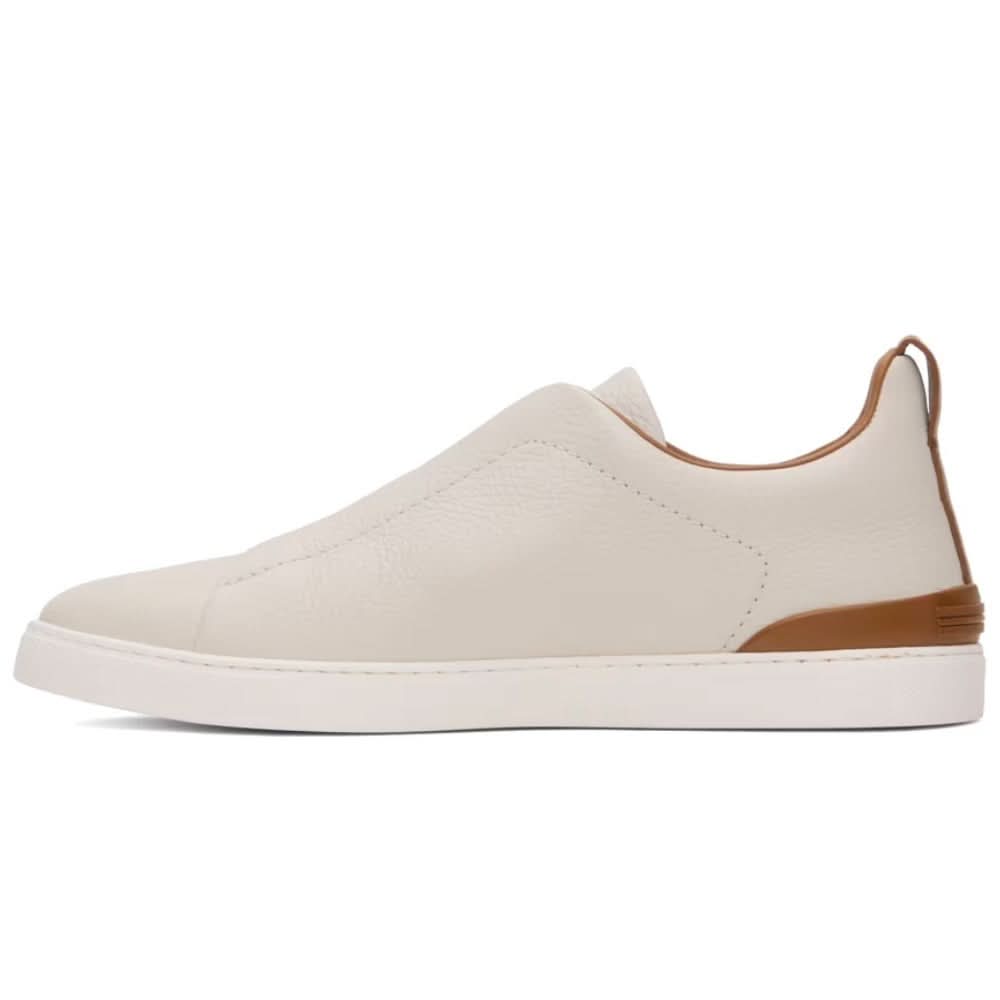 ZEGNA Off-White Deerskin Triple Stitch Sneakers - kickpit