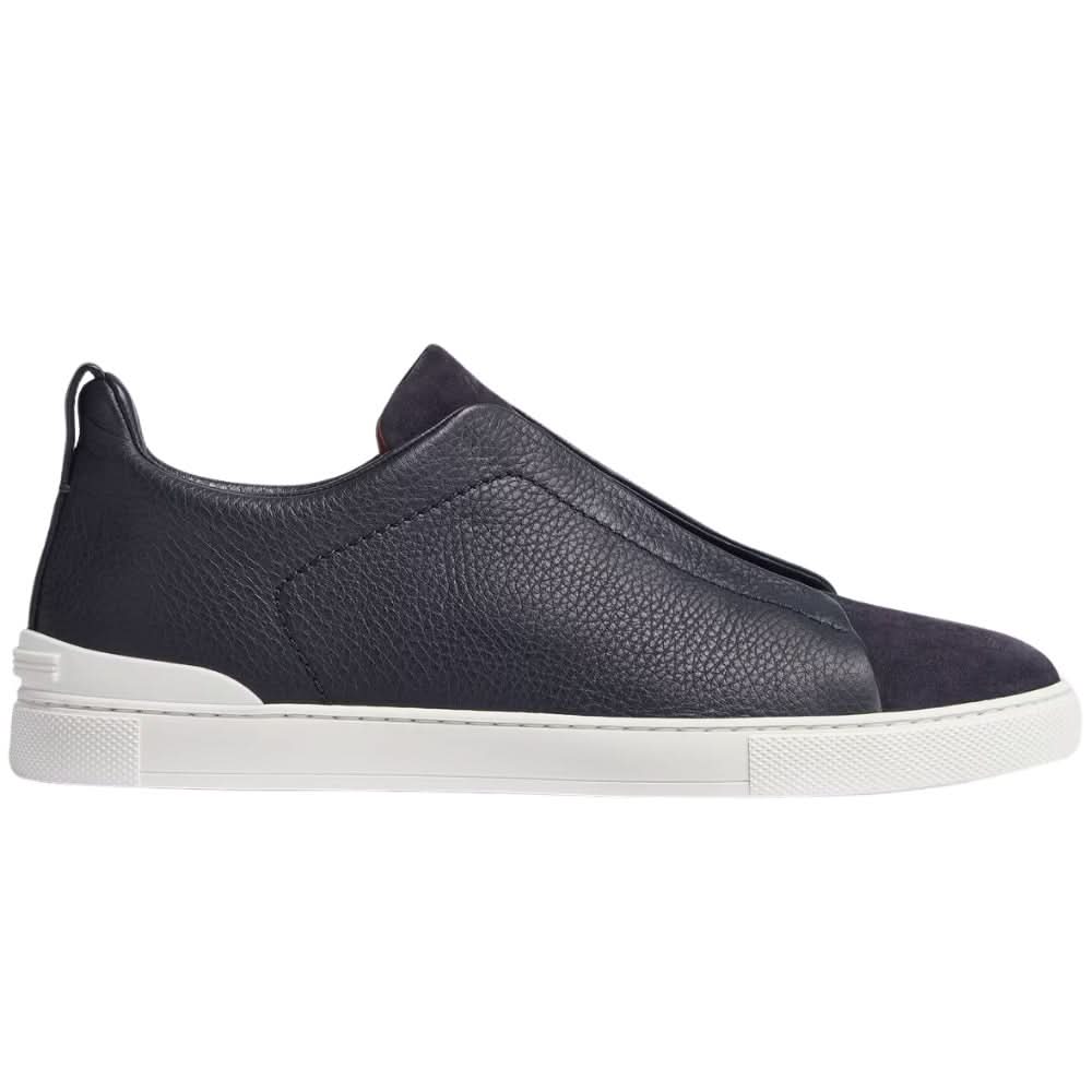 Zegna Leather And Suede Triple Stitch "Navy Blue" - kickpit