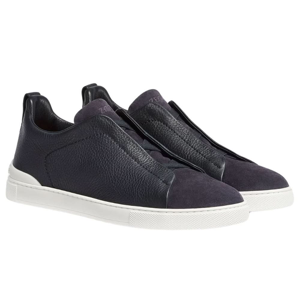 Zegna Leather And Suede Triple Stitch "Navy Blue" - kickpit