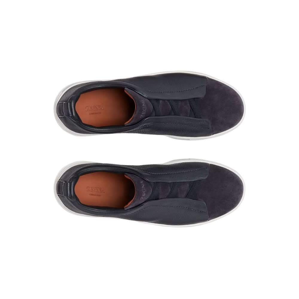 Zegna Leather And Suede Triple Stitch "Navy Blue" - kickpit