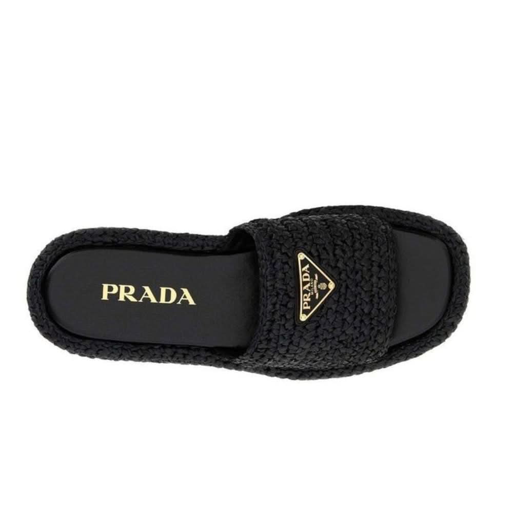 Prada logo-plaque crochet sandals 'Black' - kickpit