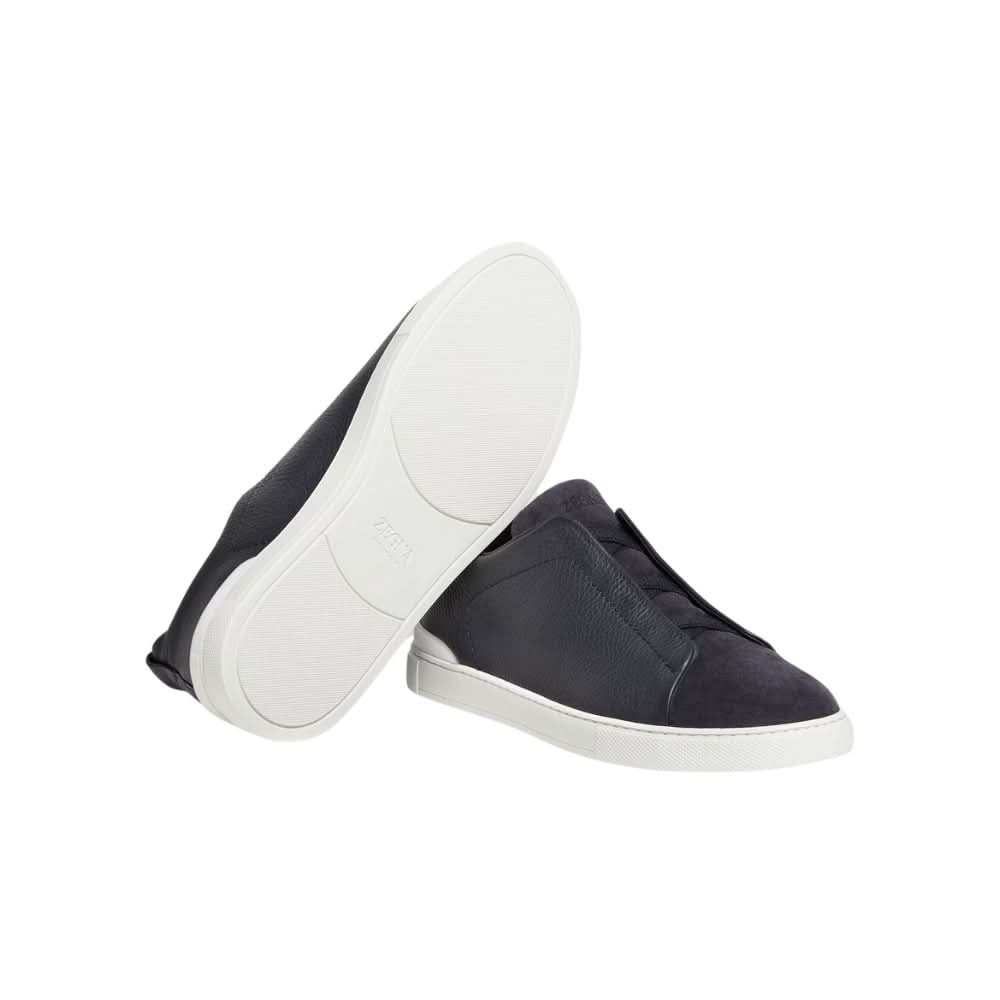 Zegna Leather And Suede Triple Stitch "Navy Blue" - kickpit