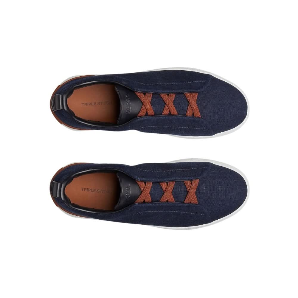 Zegna Cotton Denim Triple Stitch™ Sneakers "Blue" - kickpit