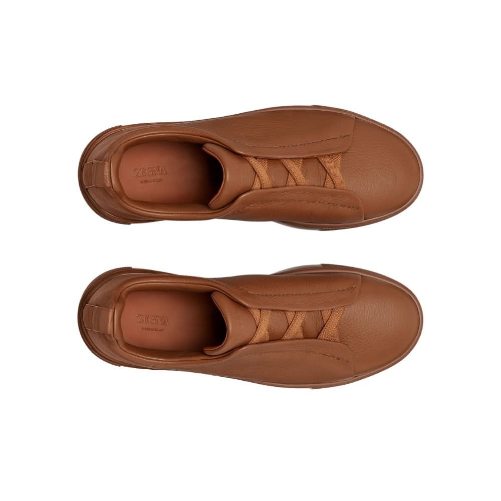 Zegna Triple Stich leather sneakers "Vicuna" - kickpit