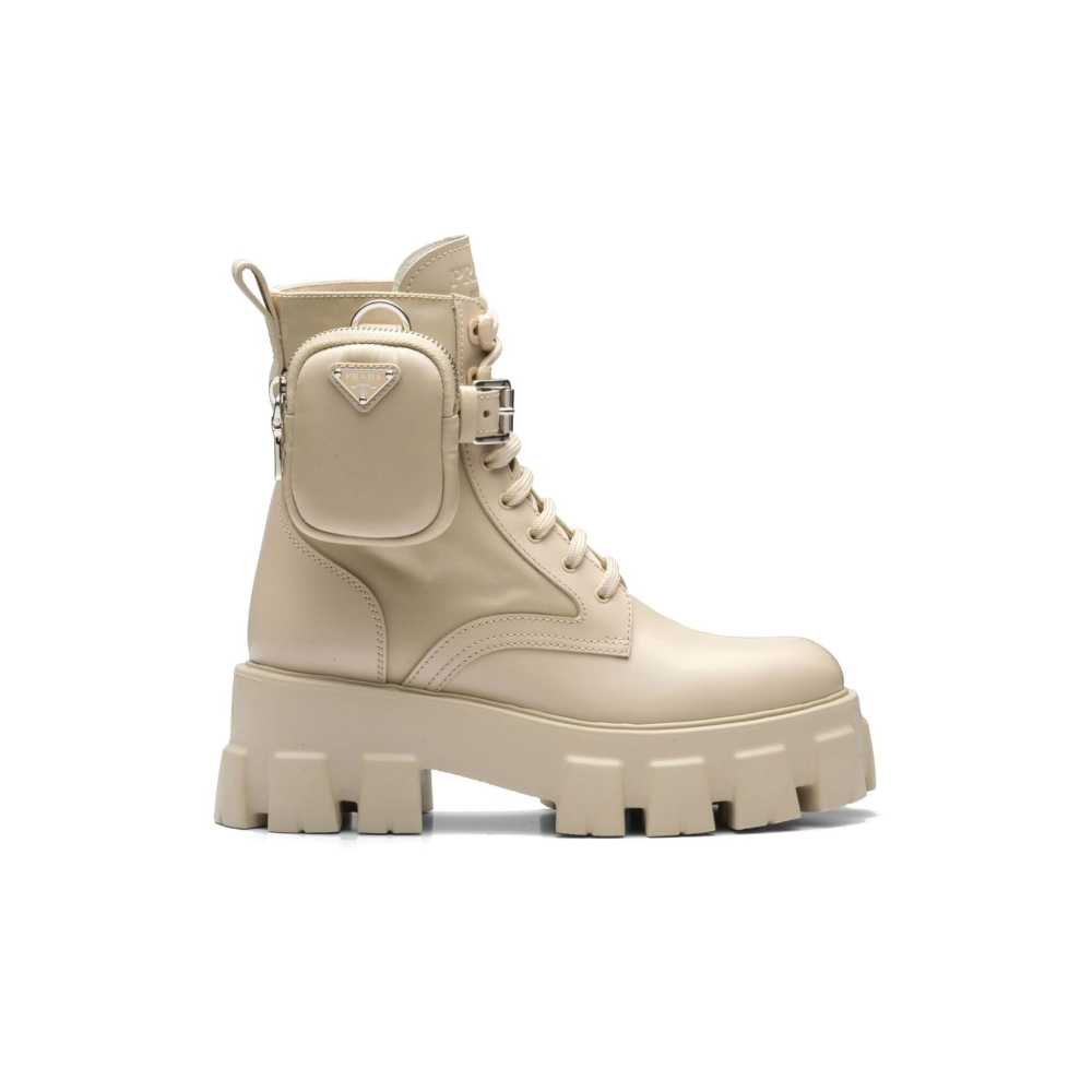 Prada Monolith pouch-detail leather boots "Beige"