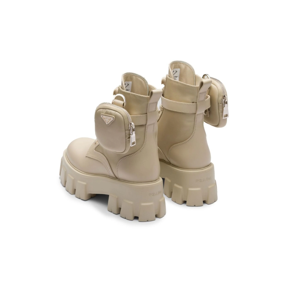 Prada Monolith pouch-detail leather boots "Beige"