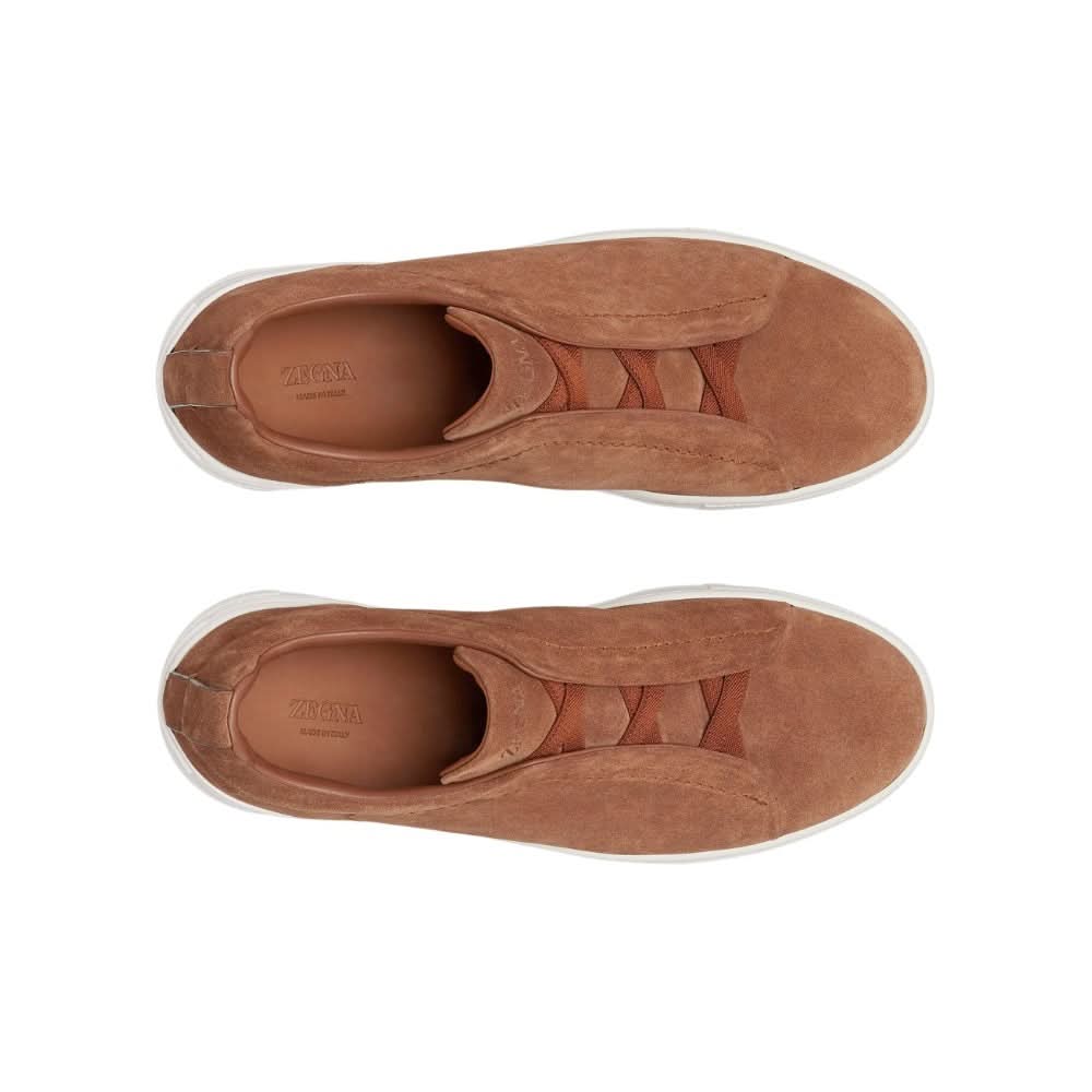 Zegna Triple Stich leather sneakers "Tobacco" - kickpit