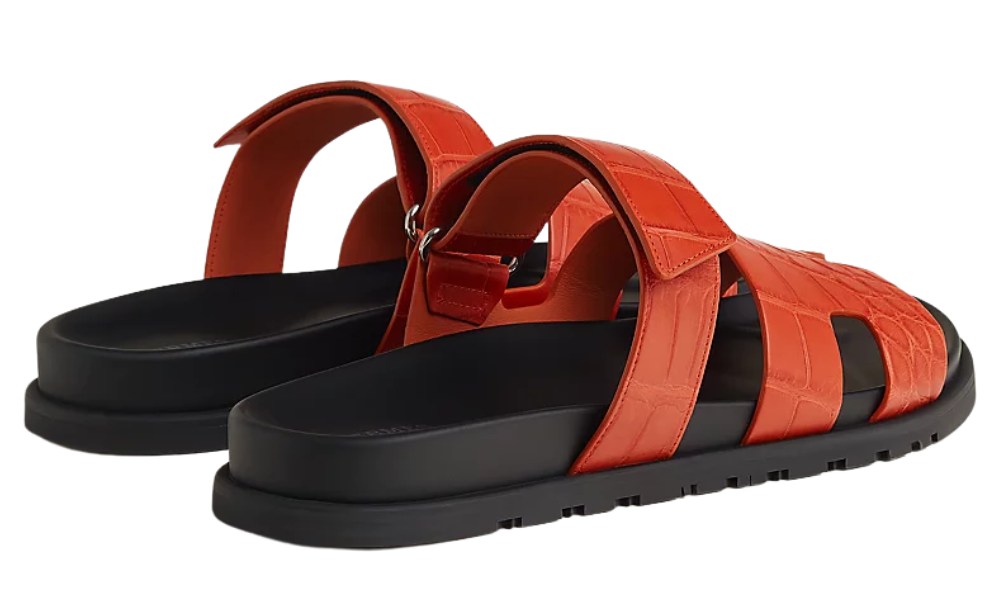 Hermes Calfskin Sandals Crocodile Skin "Orange Nacarat"