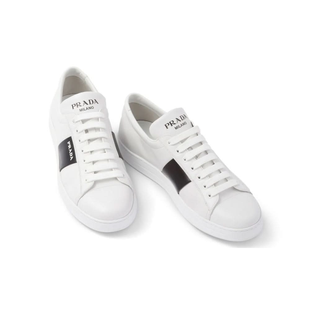 Prada brushed leather sneakers 'White Black' - kickpit