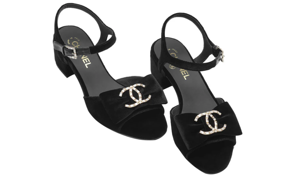 Chanel Sandals Velvet Strass Metal "Black"