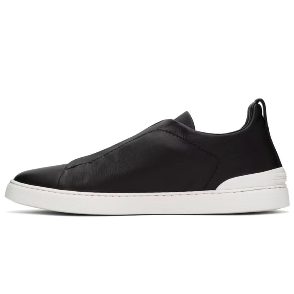 ZEGNA Black Leather Triple Stitch Sneakers - kickpit