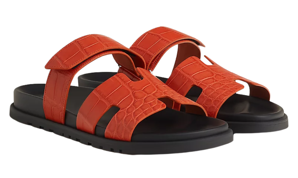 Hermes Calfskin Sandals Crocodile Skin "Orange Nacarat"