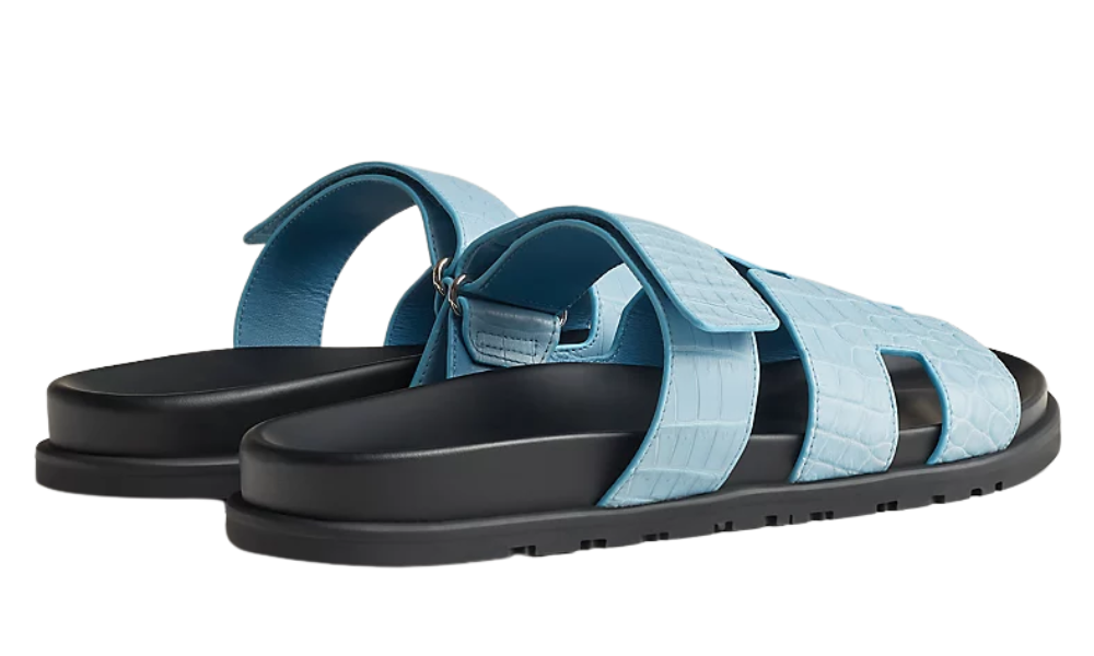 Hermes Calfskin Sandals Crocodile Skin "Bleu Cameo"