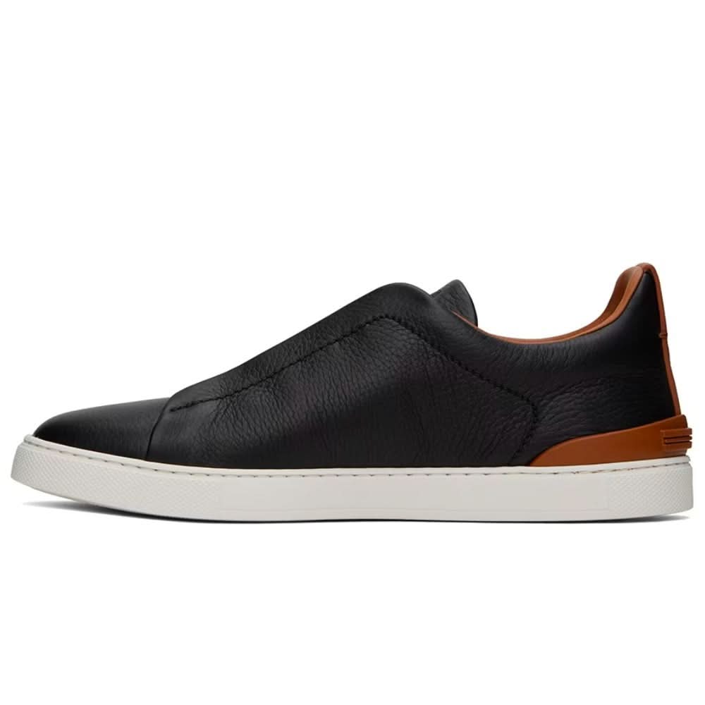 ZEGNA Black & Brown Deerskin Triple Stitch Sneakers - kickpit