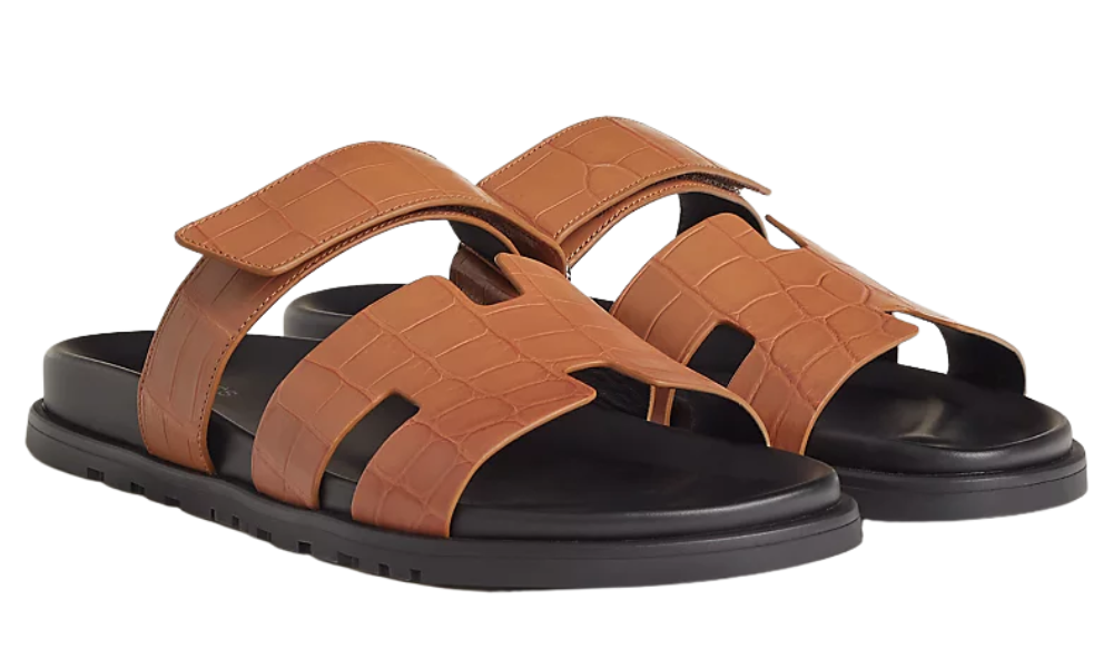 Hermes Calfskin Sandals Crocodile Skin "إaturel"