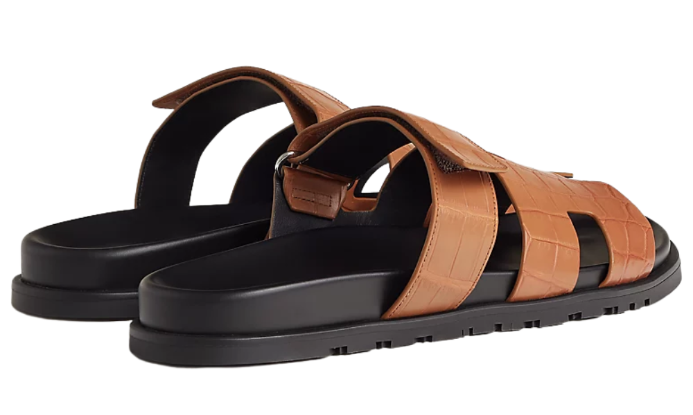 Hermes Calfskin Sandals Crocodile Skin "إaturel"