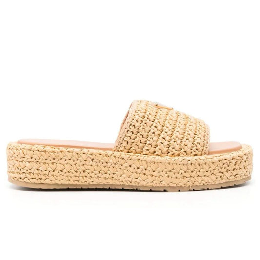 Prada logo-plaque crochet sandals 'Beige' - kickpit