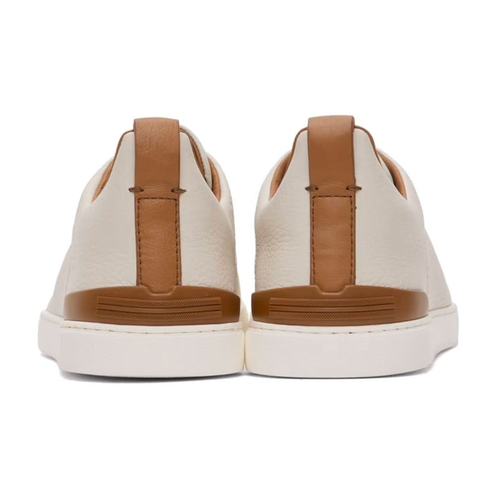 ZEGNA Off-White Deerskin Triple Stitch Sneakers - kickpit
