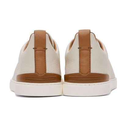 ZEGNA Off-White Deerskin Triple Stitch Sneakers - kickpit