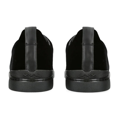 ZEGNA  Velvet Triple Stitch Sneakers "Black" - kickpit