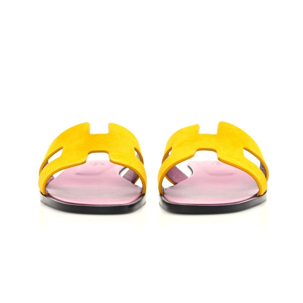 HERMES Suede Goatskin Oran Sandals Jaune Topaze - kickpit