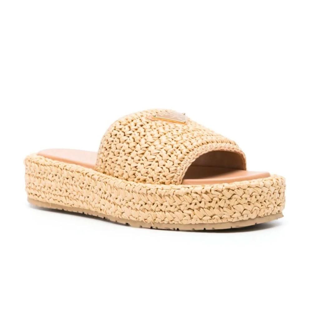 Prada logo-plaque crochet sandals 'Beige' - kickpit