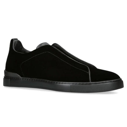 ZEGNA  Velvet Triple Stitch Sneakers "Black" - kickpit