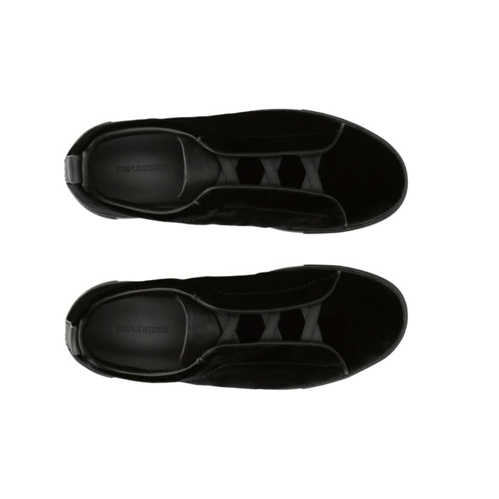 ZEGNA  Velvet Triple Stitch Sneakers "Black" - kickpit