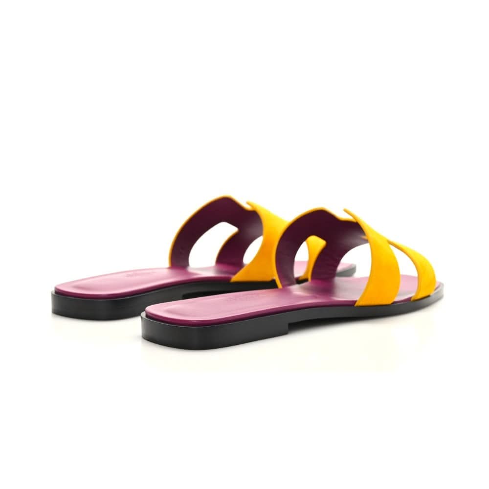 HERMES Suede Goatskin Oran Sandals Jaune Topaze - kickpit