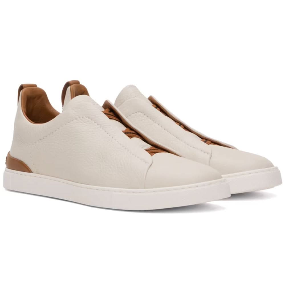 ZEGNA Off-White Deerskin Triple Stitch Sneakers - kickpit