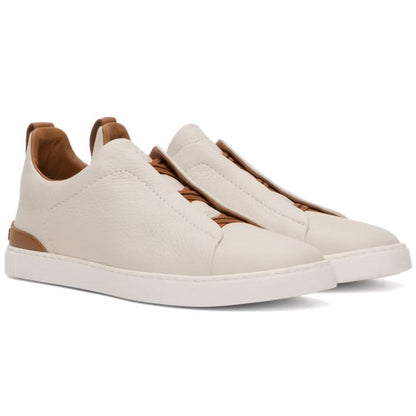 ZEGNA Off-White Deerskin Triple Stitch Sneakers - kickpit