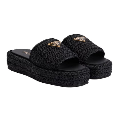 Prada logo-plaque crochet sandals 'Black' - kickpit
