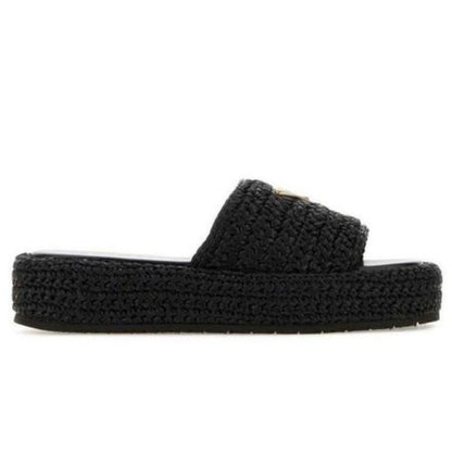 Prada logo-plaque crochet sandals 'Black' - kickpit