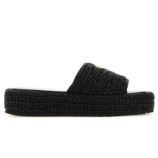 Prada logo-plaque crochet sandals 'Black' - kickpit
