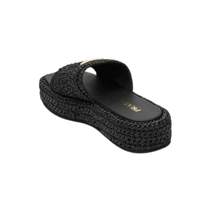 Prada logo-plaque crochet sandals 'Black' - kickpit
