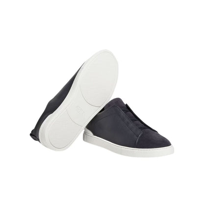 Zegna Leather And Suede Triple Stitch "Navy Blue" - kickpit