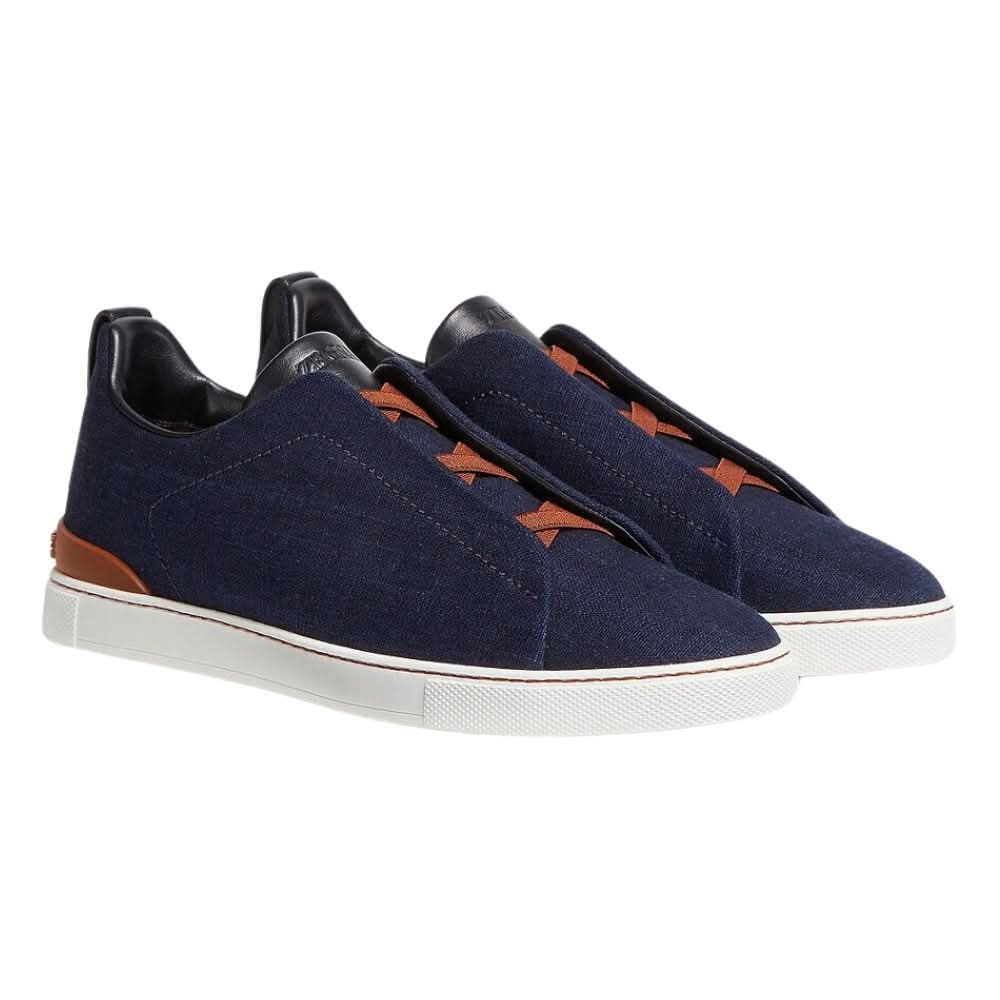 Zegna Cotton Denim Triple Stitch™ Sneakers "Blue" - kickpit