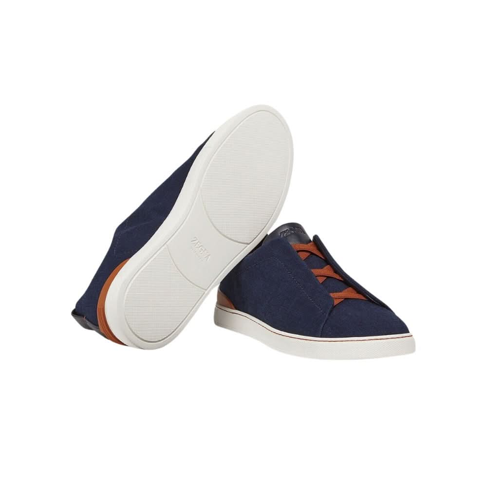 Zegna Cotton Denim Triple Stitch™ Sneakers "Blue" - kickpit
