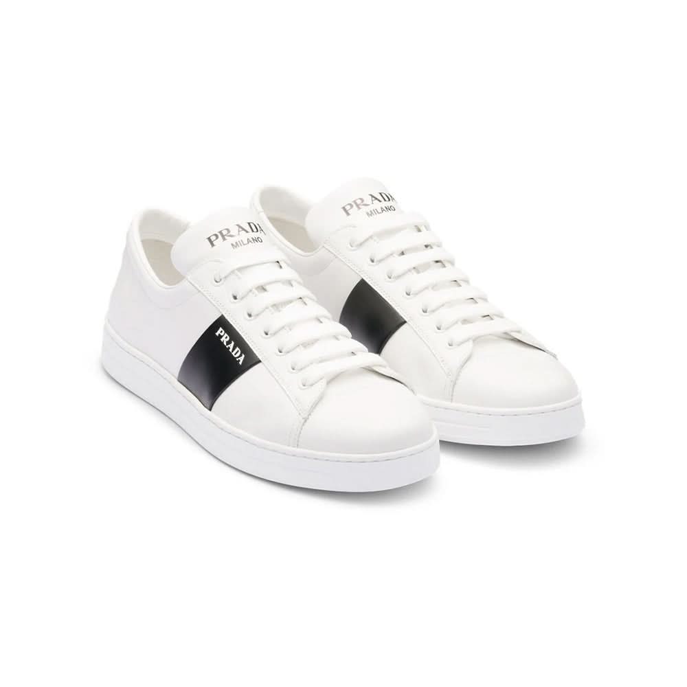 Prada brushed leather sneakers 'White Black' - kickpit