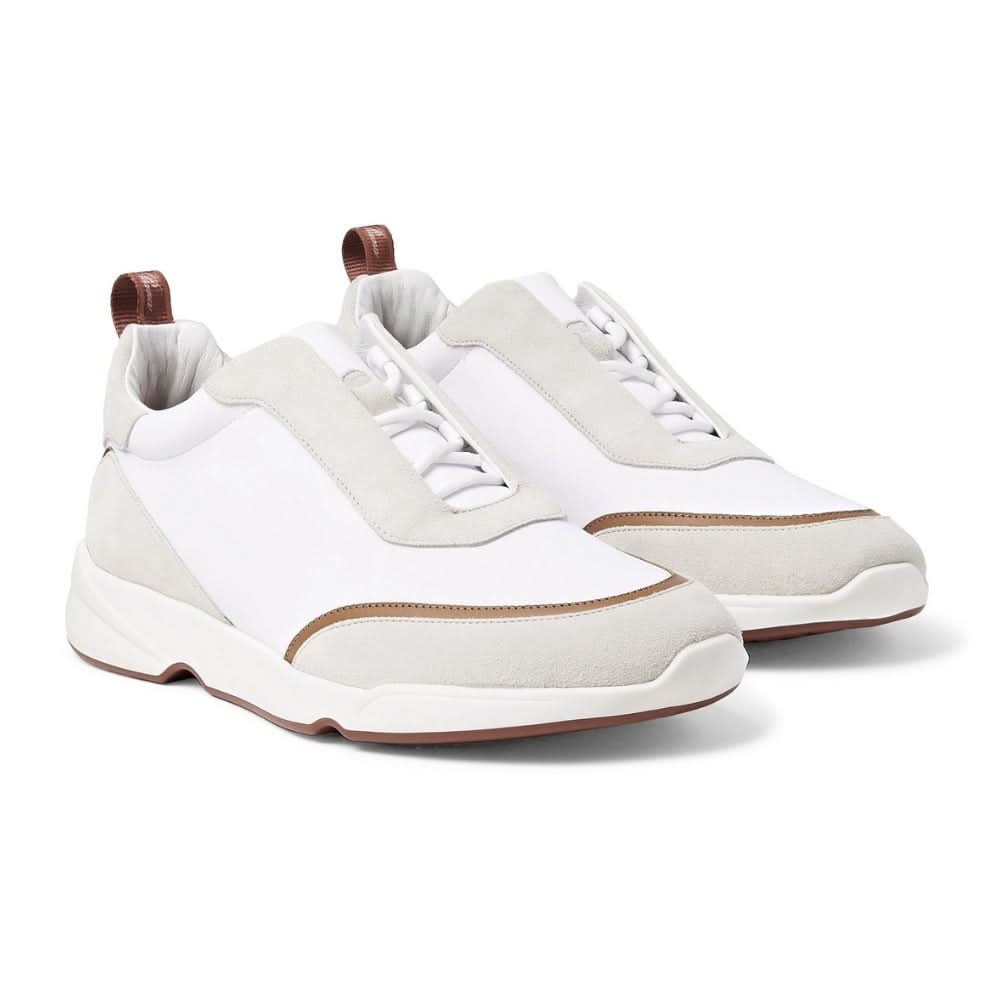 LORO PIANA Modular Walk Aqua Light Leather-trimmed Shell And Suede Sneakers In White - kickpit