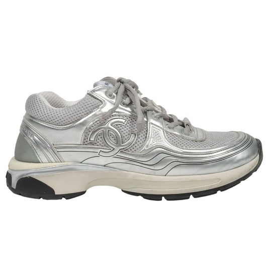Chanel Fabric & Laminated Light Gray & Silvered Low Top Sneakers - kickpit