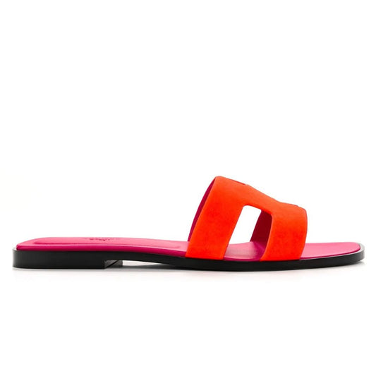 HERMES Suede Goatskin Oran Sandals 40 Orange Synthetique - kickpit