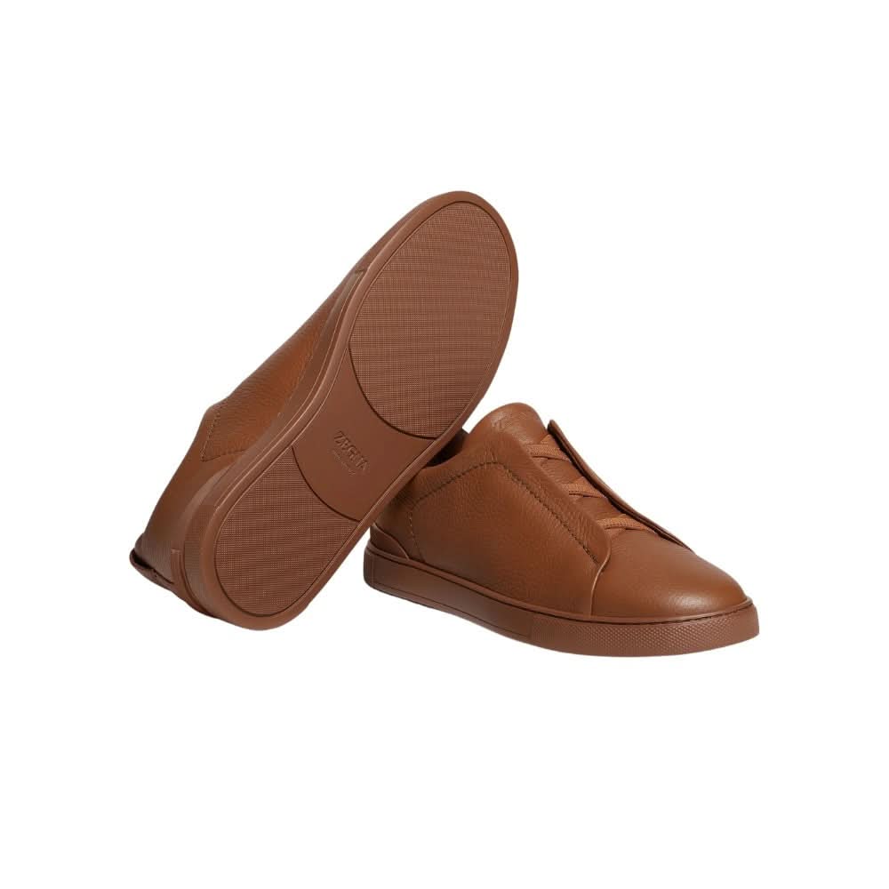 Zegna Triple Stich leather sneakers "Vicuna" - kickpit