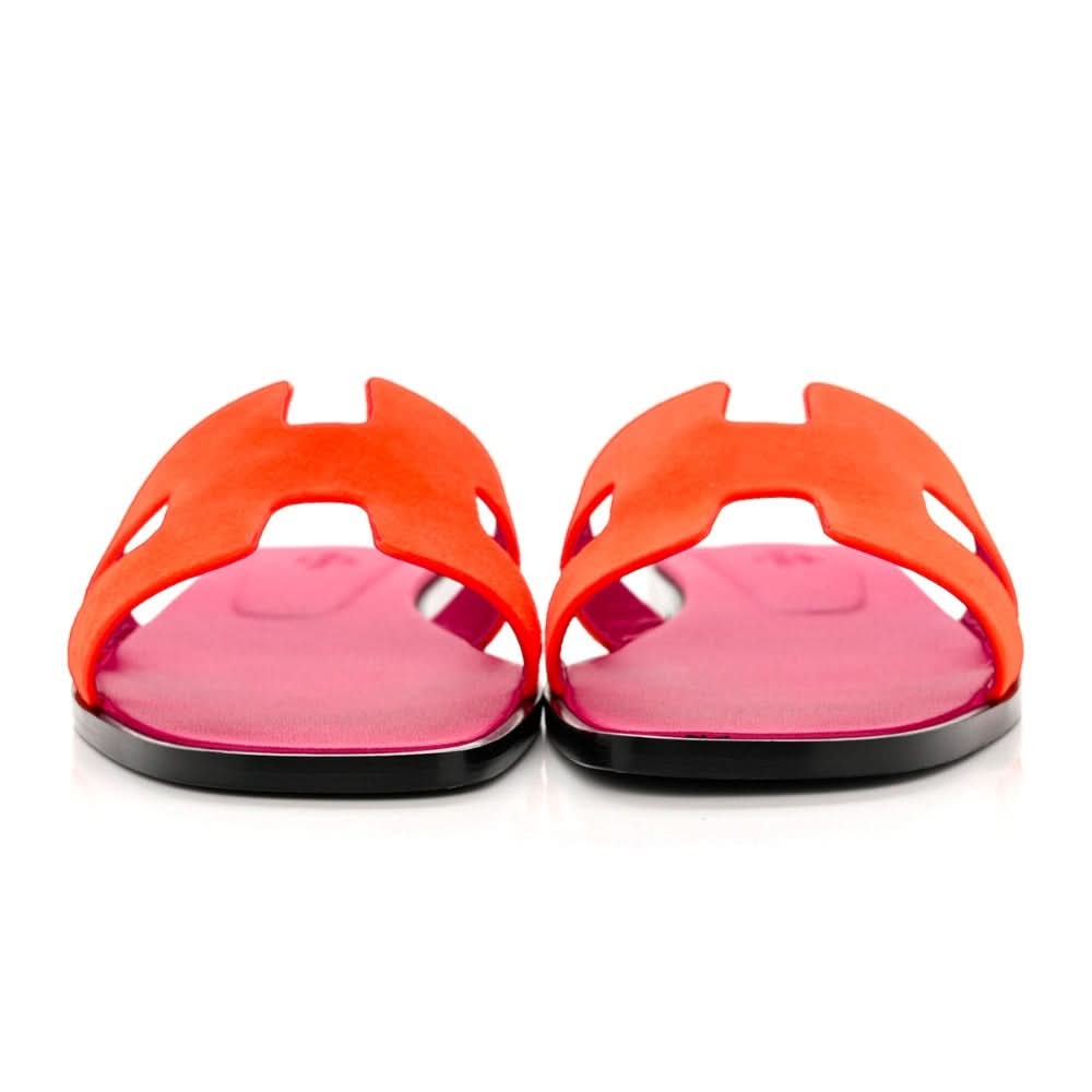 HERMES Suede Goatskin Oran Sandals 40 Orange Synthetique - kickpit
