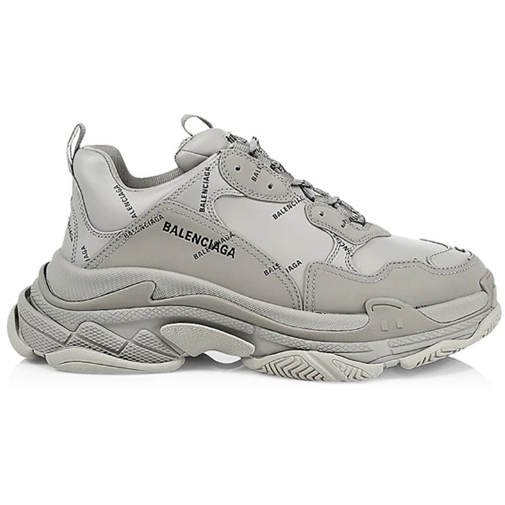 BALENCIAGA Allover Logo Triple S Sneakers In Grey Black - kickpit