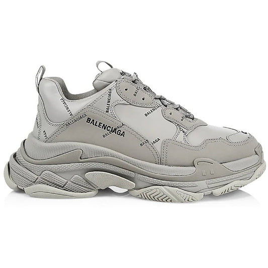 BALENCIAGA Allover Logo Triple S Sneakers In Grey Black - kickpit