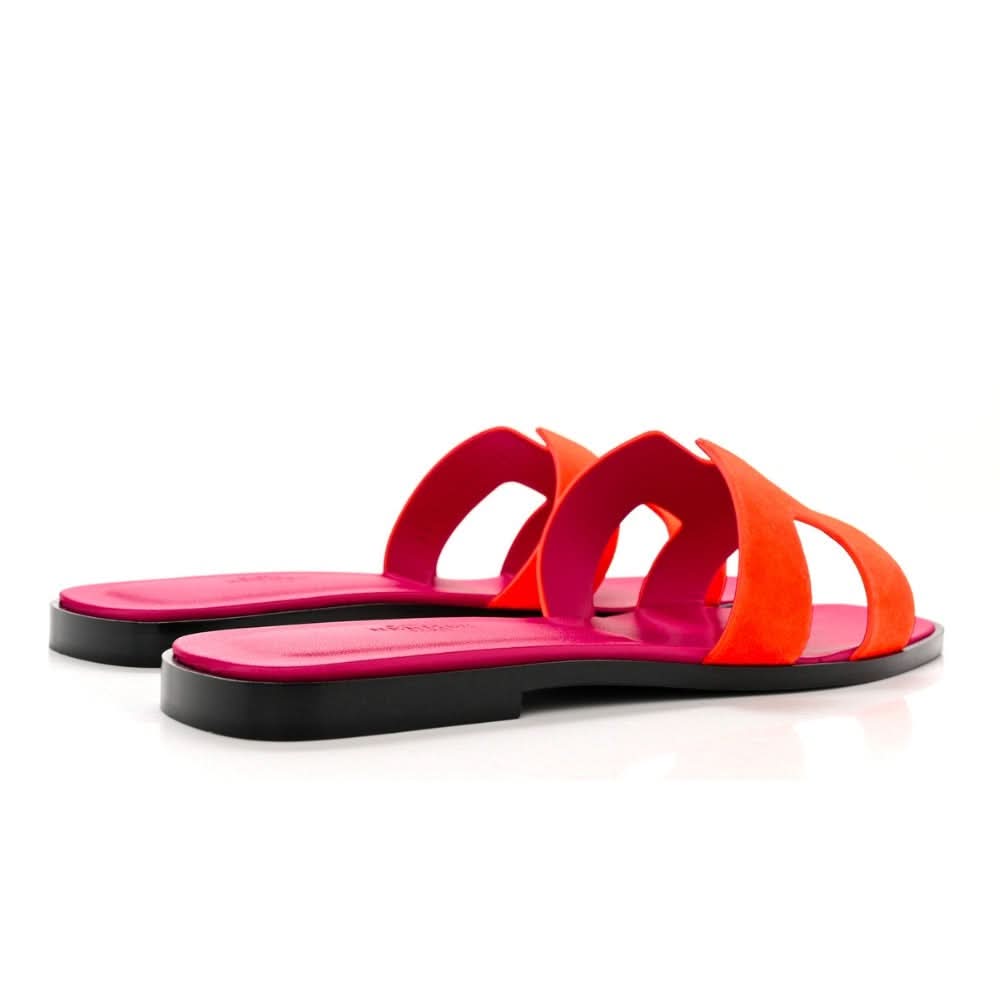 HERMES Suede Goatskin Oran Sandals 40 Orange Synthetique - kickpit