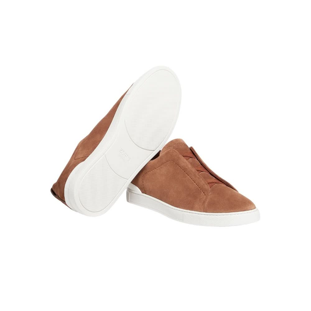 Zegna Triple Stich leather sneakers "Tobacco" - kickpit