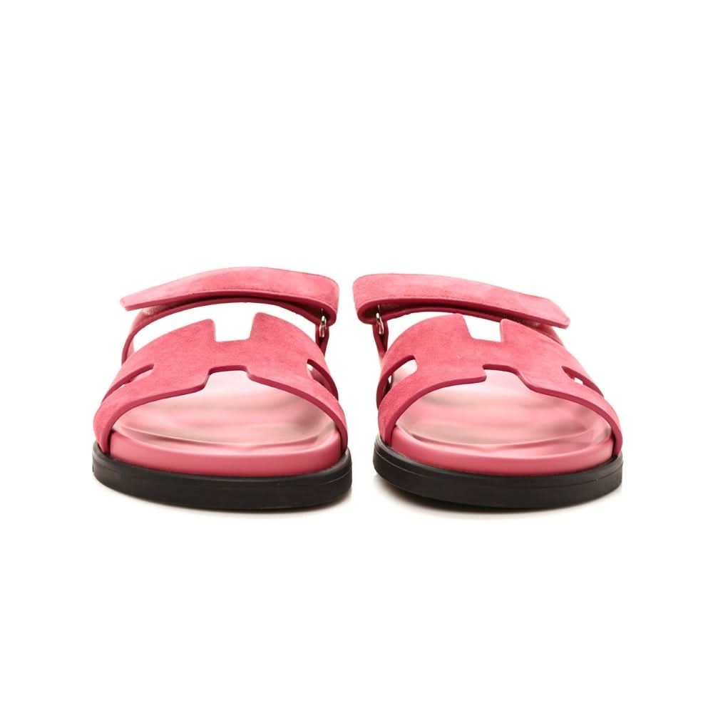 HERMES Suede Goatskin Womens Chypre Sandals 38 Rose Aphrodite - kickpit