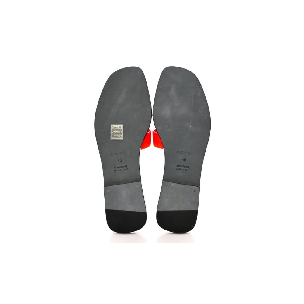 HERMES Suede Goatskin Oran Sandals 40 Orange Synthetique - kickpit